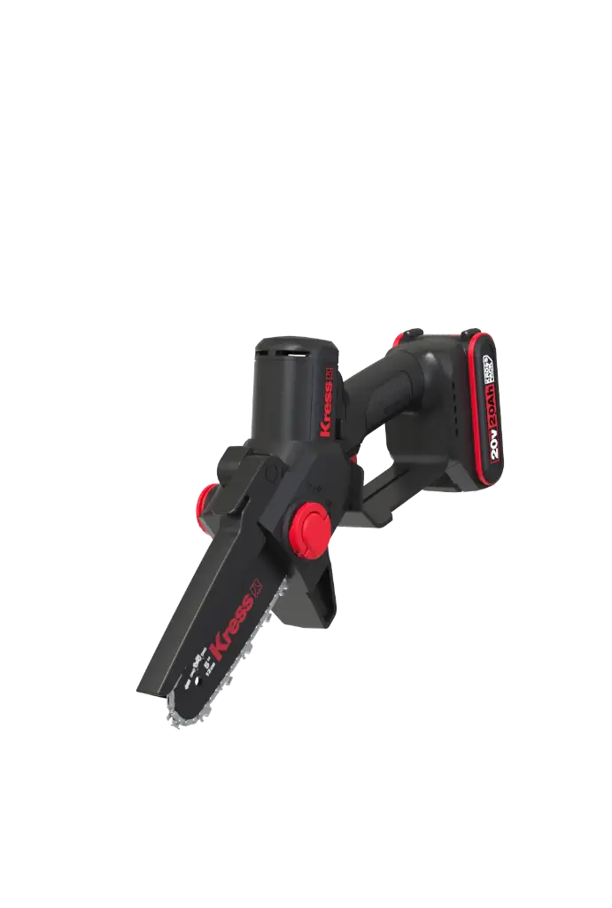 Mini motosierra 12 cm sin escobillas Kress 20 V con 2 baterías de 2 Ah y cargador de 2 A (Modelo KG343E.9 + KAB02 + KAC02)